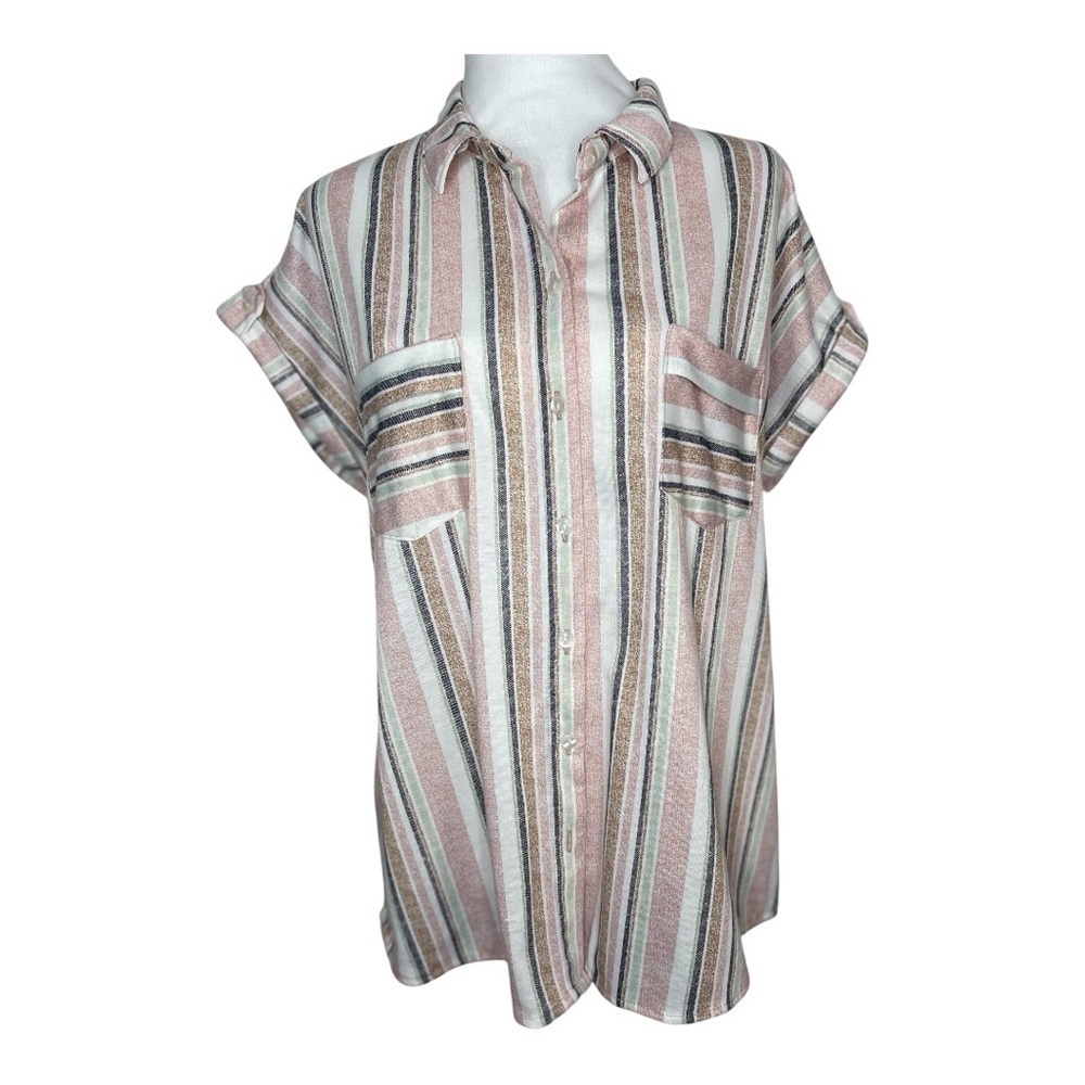 Eden & Olivia Multicolor Button Down Striped Cuffed Sleeves Blouse Size 1X